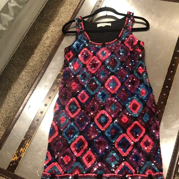 trina turk sequin dress Trina Turk Lupine Short-Sleeve Plaid Sequin Mini Dress